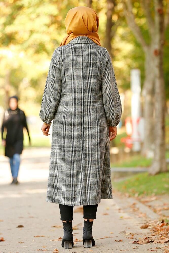 Gris - Nayla Collection - Plaid Manteau 54070GR - 3