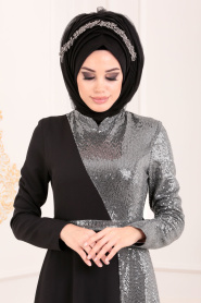 Gris-Nayla Collection -Robe de Soirée Hijab 1234GR - Thumbnail
