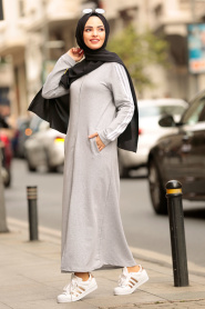 Gris - Nayla Collection - Robe Hijab 1001GR - Thumbnail