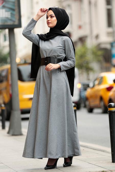Gris - Nayla Collection - Robe Hijab 42450GR - 1