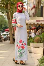 Gris- Nayla Collection - Robe Hijab 77950GR - Thumbnail