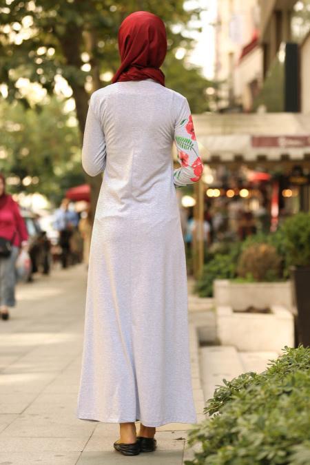 Gris- Nayla Collection - Robe Hijab 77950GR - 2