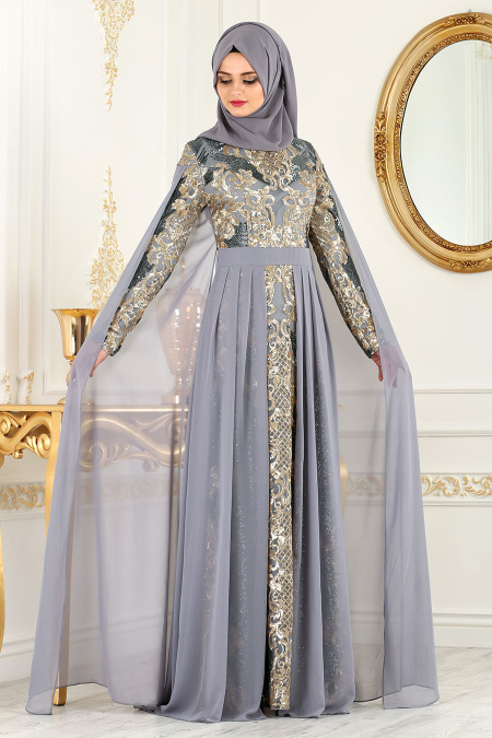 Gris - Nayla Collection - Robes de Soirée 8078GR