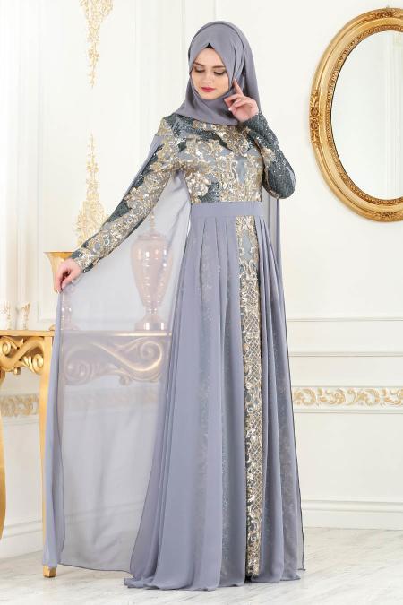 Gris - Nayla Collection - Robes de Soirée 8078GR - 2