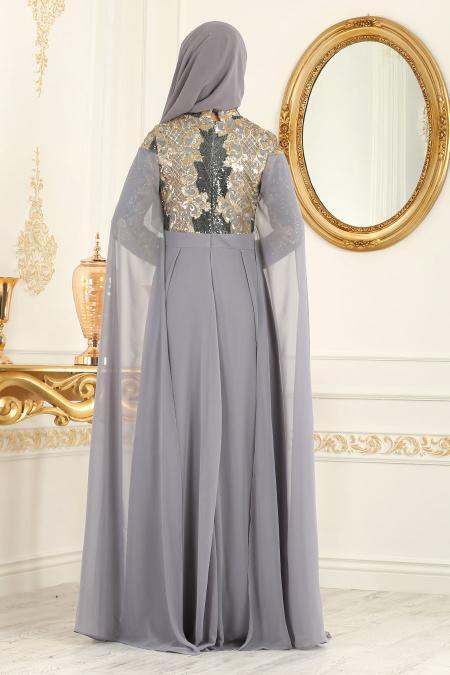 Gris - Nayla Collection - Robes de Soirée 8078GR - 3