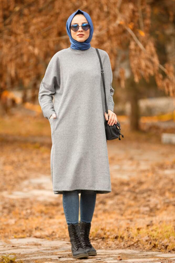 Gris - Nayla Collection - Tunique Hijab 40301GR - 1