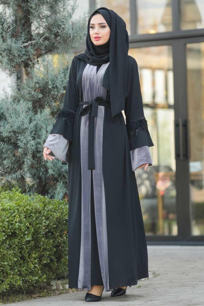 Gris - Neva Style - Abaya Décontracté - 9132GR - 1