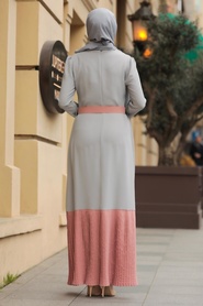 Gris-Neva Style-Hijab Robe-11073GR - Thumbnail