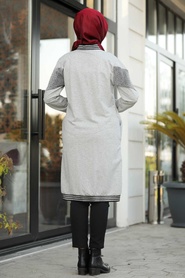 Gris - Neva Style - Manteau Hijab - 6024GR - Thumbnail