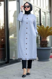 Gris - Neva Style - Manteau Hijab - 60251GR - Thumbnail