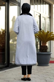 Gris - Neva Style - Manteau Hijab - 60251GR - Thumbnail