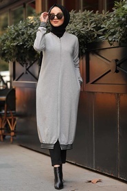 Gris - Neva Style - Neva Style - Manteau Hijab - 5766GR - Thumbnail