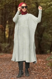 Gris -Neva Style - Poncho en tricot hijab - 6741GR - Thumbnail