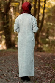 Gris -Neva Style - Robe En Tricot Hijab - 1020GR - Thumbnail
