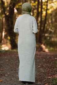 Gris -Neva Style - Robe En Tricot Hijab - 1048GR - Thumbnail