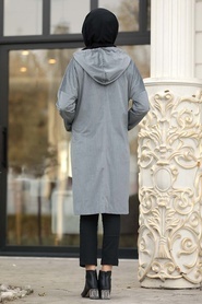 Gris - Neva Style - Robe En Velours Tunique - 12044GR - Thumbnail