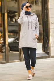 Gris - Neva Style - Sweat-shirt hijab - 41371GR - Thumbnail