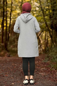 Gris -Neva Style - Sweatshirt & Tunik -85041GR - Thumbnail