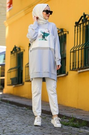 Gris -Neva Style-Tunique Hijab-30269GR - Thumbnail