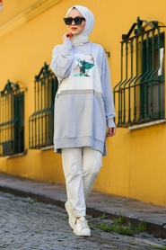 Gris -Neva Style-Tunique Hijab-30269GR - Thumbnail