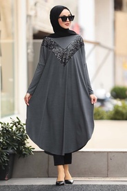 Gris - Neva Style - Tunique Hijab - 400010GR - Thumbnail