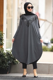 Gris - Neva Style - Tunique Hijab - 400010GR - Thumbnail