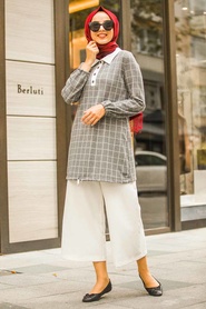 Gris - Neva Style - Tunique Hijab - 90611GR - Thumbnail