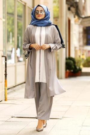 Gris - New Kenza - Combination Hijab 5126GR - 1