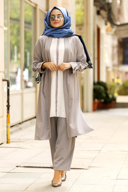 Gris - New Kenza - Combination Hijab 5126GR