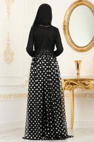 Gris - Tesettürlü Abiye Elbise - Robe de Soirée Hijab 8115GR - Thumbnail