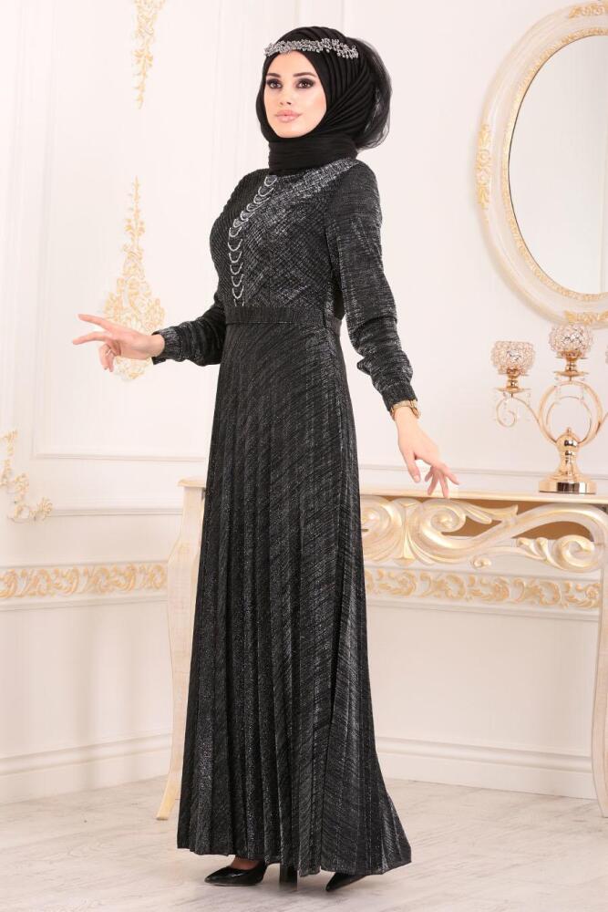 Gris-Tesettürlü Abiye Elbise - Robe de Soirée Hijab 84720GR - 2