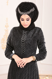 Gris-Tesettürlü Abiye Elbise - Robe de Soirée Hijab 84720GR - Thumbnail