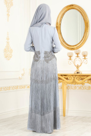 Gris - Tesettürlü Abiye Elbise - Robes de Soiré 3634GR - Thumbnail