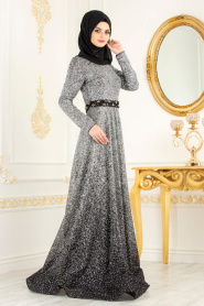 Gris - Tesettürlü Abiye Elbise - Robes de Soiré 4581GR - Thumbnail