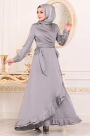 Gris-Tesettürlü Abiye Elbise-Robes de Soirée-2307GR - Thumbnail