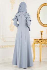Gris- Tesettürlü Abiye Elbise - Robes de Soirée 3633KGR - Thumbnail