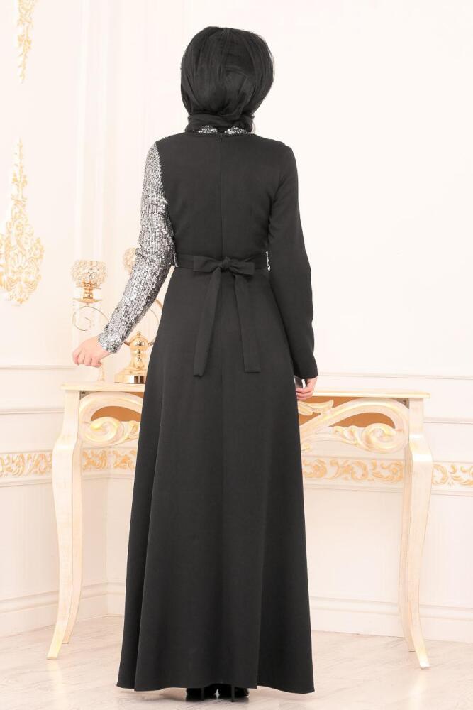 Gris - Tesettürlü Abiye Elbise - Robes de Soirée Hijab 86110GR - 3