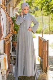 Gris - Tuay - Robe Hijab - 3150GR - Thumbnail