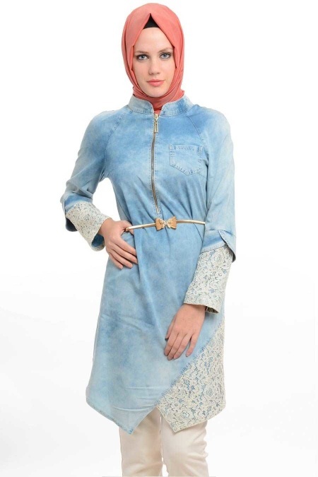 Grl - Lace Detailed Blue Tunic