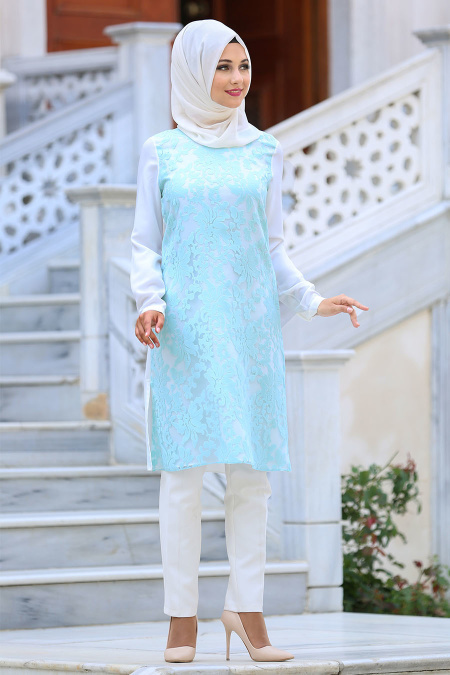 GRL - Tulle Turquoise Hijab Tunic 3919TR
