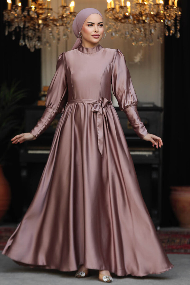 Gül Kurusu Tesettür Abiye Elbise 60801GK - 1