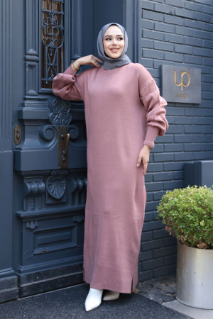 Gül Kurusu Tesettür Triko Elbise 17205GK - 1