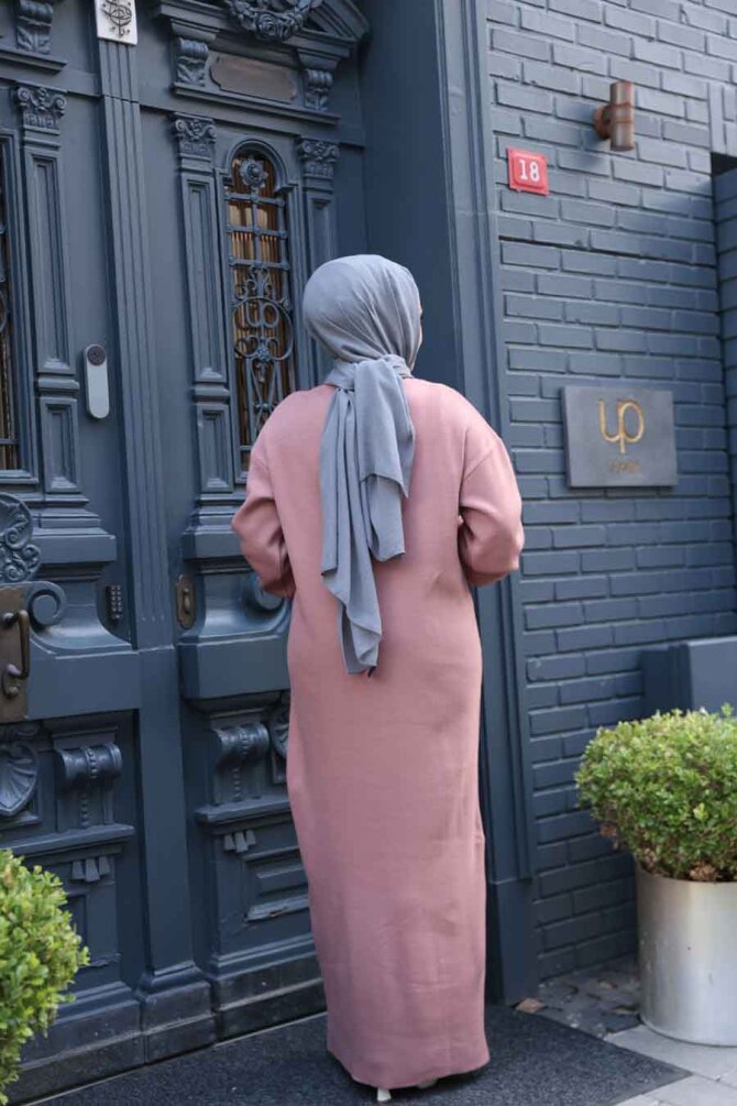 Gül Kurusu Tesettür Triko Elbise 17205GK - 4