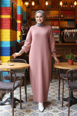 Gül Kurusu Tesettür Triko Elbise 17205GK 