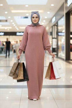 Gül Kurusu Tesettür Triko Elbise 60321GK 