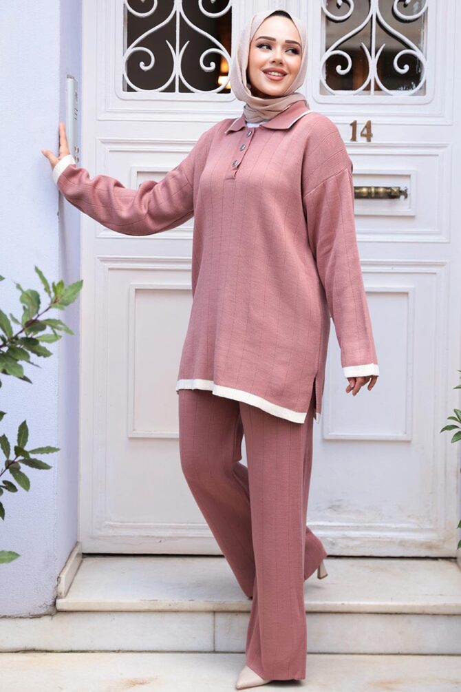 Gül Kurusu Tesettür Triko İkili Takım 17204GK - 1