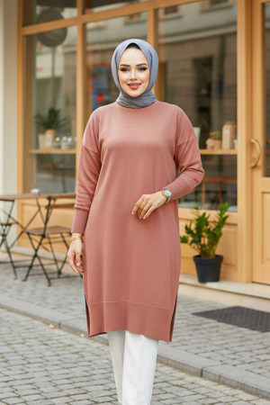 Gül Kurusu Tesettür Triko Kazak Tunik 17203GK - NEVA STYLE