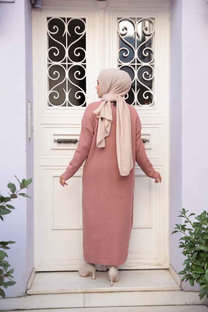 Gül Kurusu Triko Tesettür Elbise 27504GK - 3