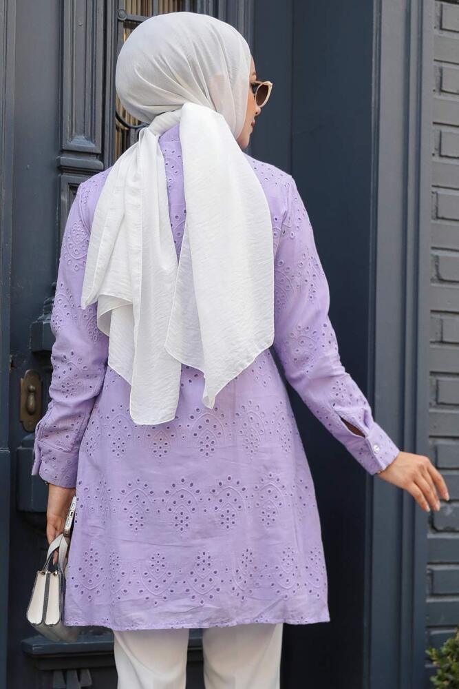 Güpür Detaylı Lila Tesettür Tunik 14151LILA - 4