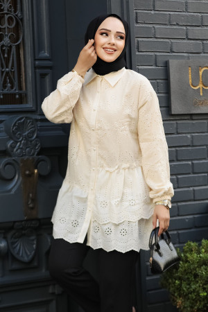 Güpürlü Bej Tesettür Tunik 13761BEJ - 2